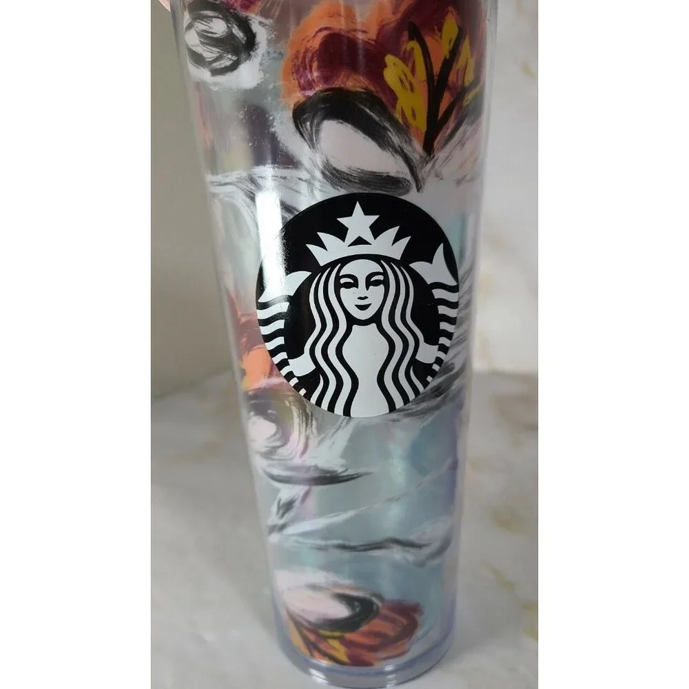 2019 Starbucks Pink Peony Floral‎ Venti 24 Oz Tumbler Pink Lid NO STRAW